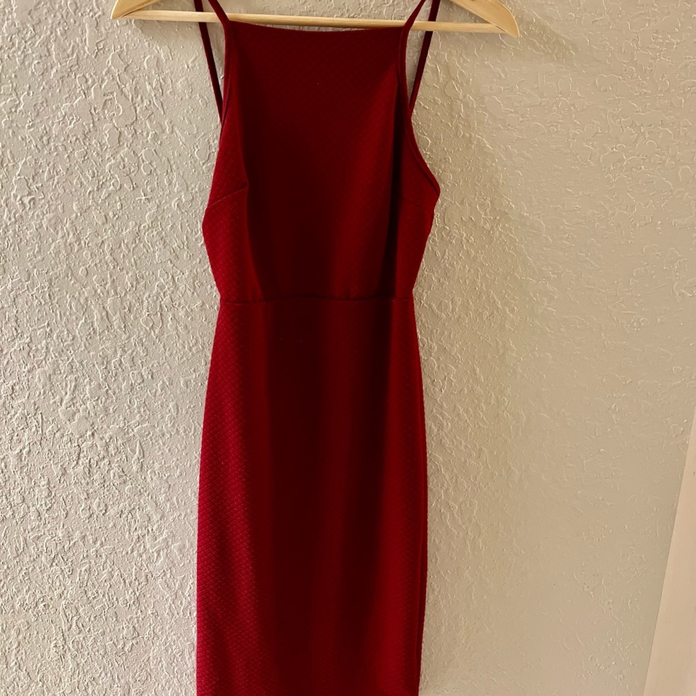 Womens deep red open back bodycon dress size S